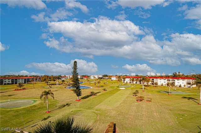 drone / aerial view with view of golf course