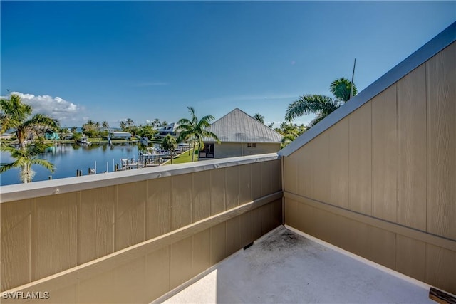 view of patio featuring a water view