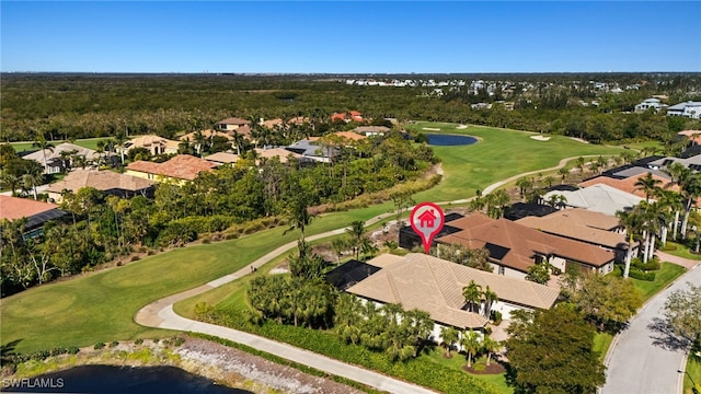 bird's eye view featuring golf course view and a residential view