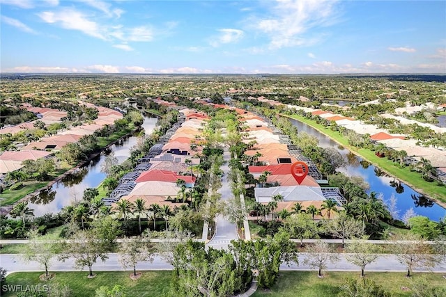 aerial view with a water view