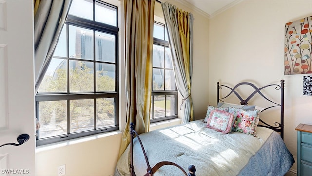 bedroom with ornamental molding