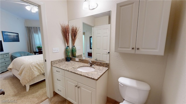 ensuite bathroom with toilet, connected bathroom, and vanity