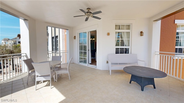 balcony with ceiling fan