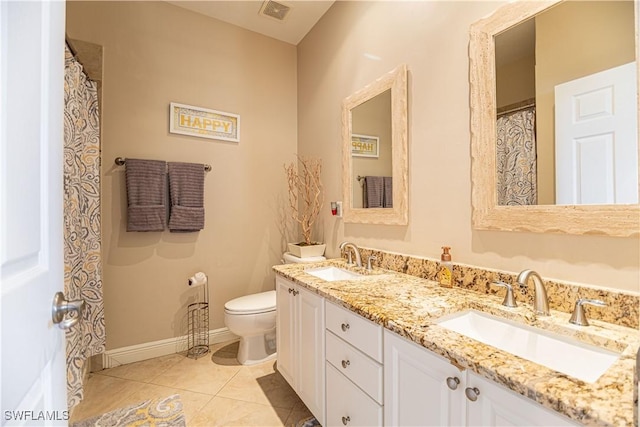 bathroom featuring toilet, tile patterned flooring, visible vents, and a sink