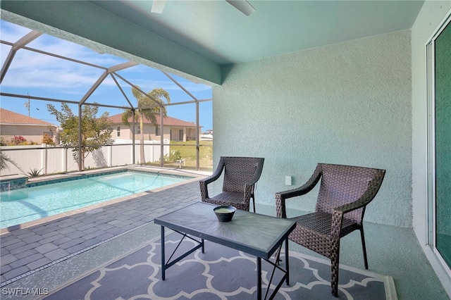 view of pool featuring a patio area, a fenced in pool, and a lanai