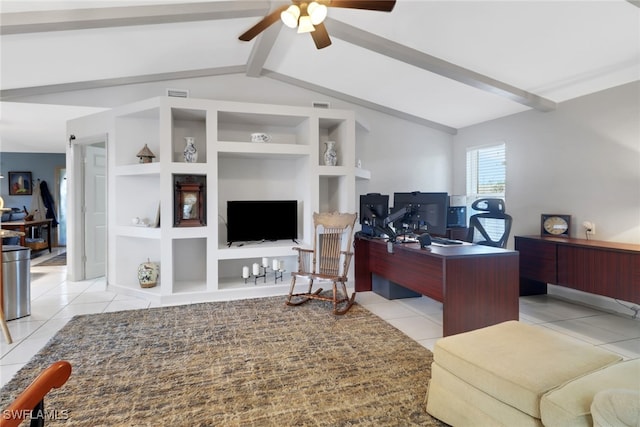 1442 SE 15th Ter, Cape Coral, FL 33990 - home office featuring light tile patterned flooring, a ceiling fan, and built in features