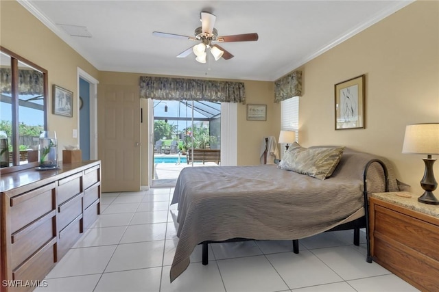 1442 SE 15th Ter, Cape Coral, FL 33990 - bedroom with access to exterior, light tile patterned floors, and ceiling fan