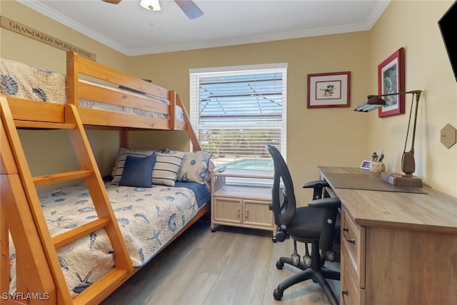 1442 SE 15th Ter, Cape Coral, FL 33990 - bedroom featuring light wood-type flooring, crown molding, and ceiling fan
