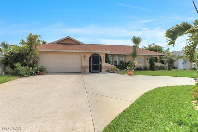 1442 SE 15th Ter, Cape Coral, FL 33990 - single story home with concrete driveway, stucco siding, a garage, and a front yard