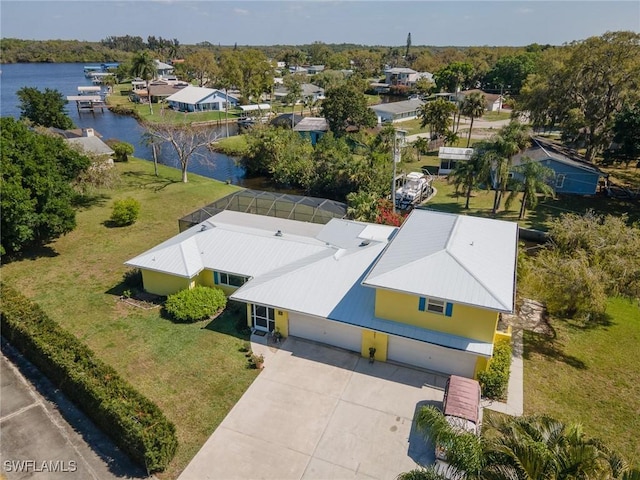 aerial view featuring a water view