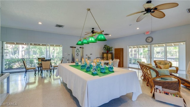 playroom with recessed lighting, visible vents, light speckled floor, and french doors