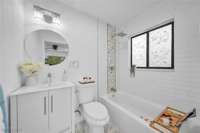 full bathroom featuring shower / tub combination, vanity, and toilet