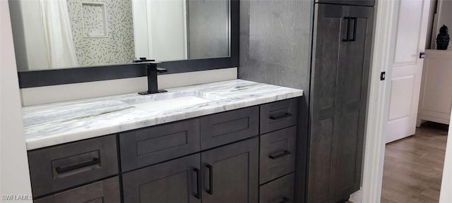 bathroom featuring vanity and wood finished floors