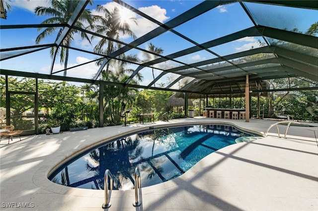 pool featuring a lanai and a patio