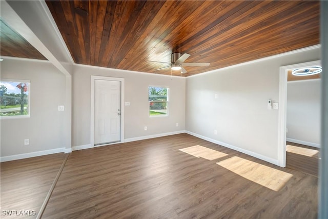1157/1155 4th Way N, Fort Myers, FL 33903 - unfurnished room with wooden ceiling, a ceiling fan, wood finished floors, and baseboards