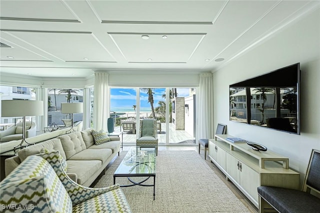 interior space featuring coffered ceiling