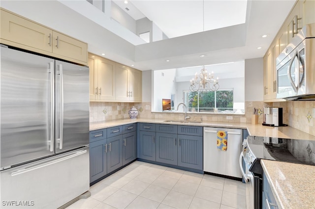 kitchen featuring decorative backsplash, appliances with stainless steel finishes, light countertops, and a sink