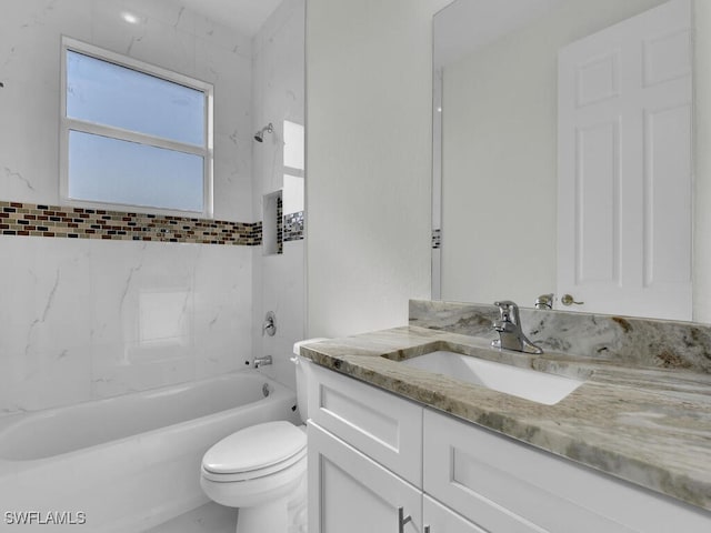 full bathroom with tub / shower combination, toilet, and vanity