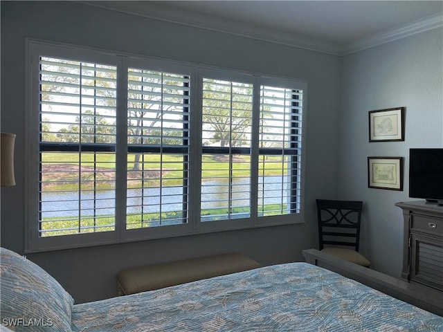 bedroom with ornamental molding