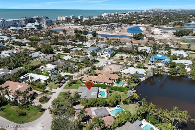 bird's eye view featuring a water view