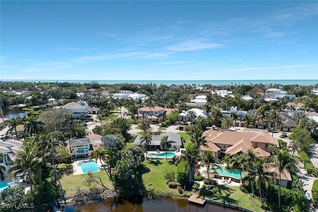 aerial view with a water view