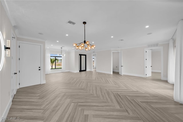 1142 NE 37th St, Cape Coral, FL 33909 - spare room with a chandelier, ornamental molding, recessed lighting, and baseboards