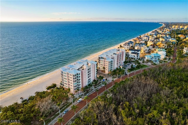 birds eye view of property with a water view and a view of the beach