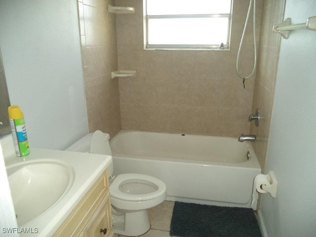 bathroom featuring tile patterned flooring, vanity, toilet, and shower / bathtub combination