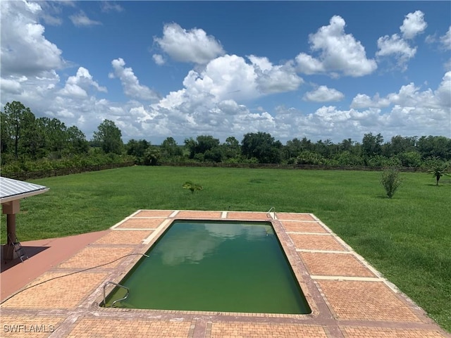 view of pool with a yard