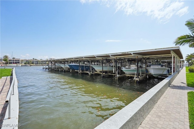 dock area featuring a water view and boat lift