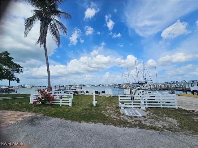 exterior space featuring a water view