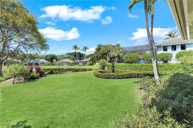 view of yard with a water view