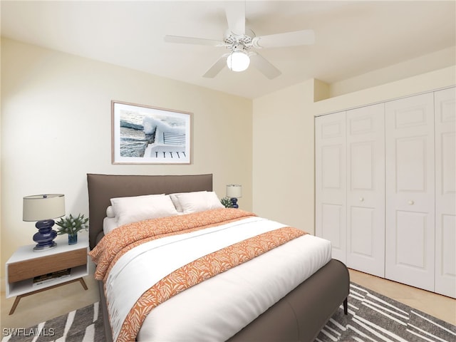 bedroom featuring a closet and ceiling fan