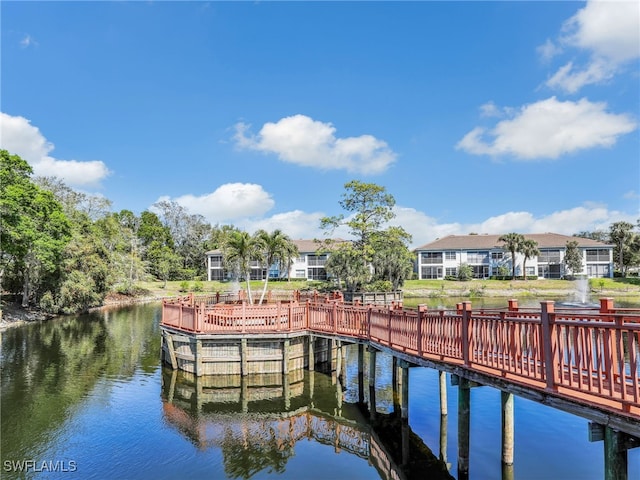 dock area with a water view