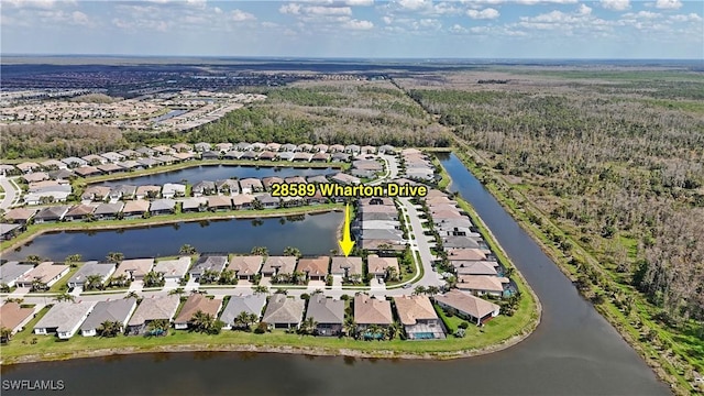 28589 Wharton Dr, Bonita Springs, FL 34135 - bird's eye view with a water view and a residential view