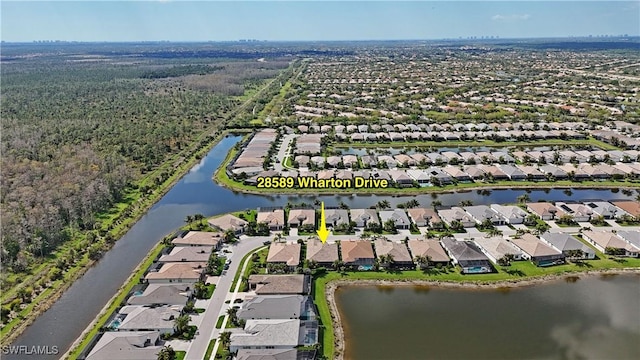 28589 Wharton Dr, Bonita Springs, FL 34135 - bird's eye view featuring a water view and a residential view