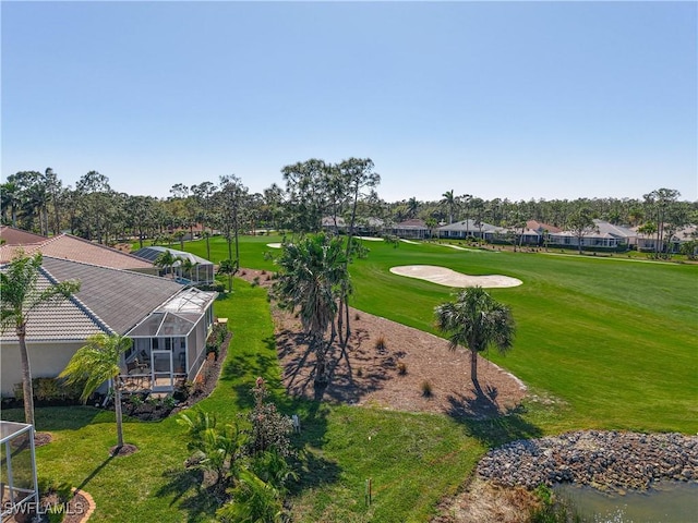 drone / aerial view with golf course view