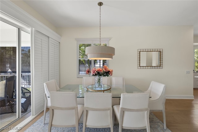 dining room featuring baseboards and wood finished floors