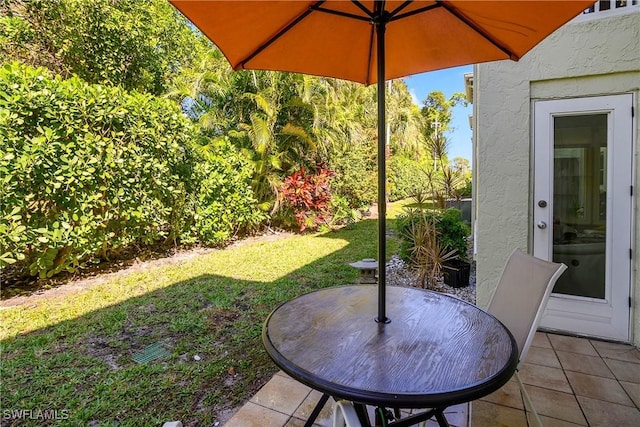 view of yard with a patio area and outdoor dining space