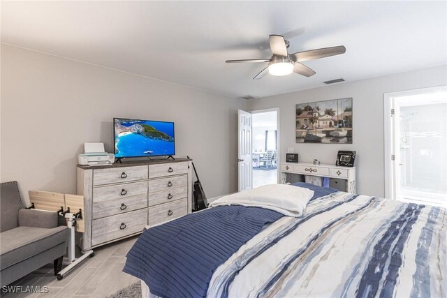 bedroom featuring visible vents and a ceiling fan