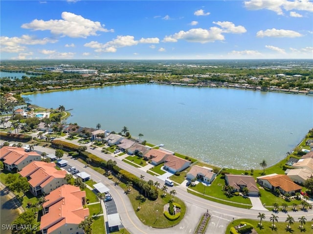 bird's eye view featuring a residential view and a water view