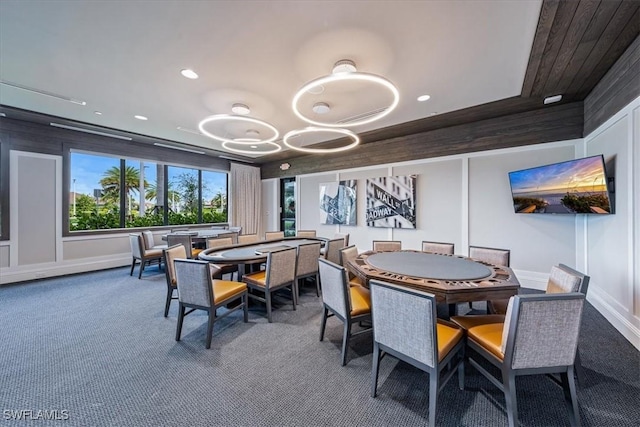 dining area with carpet flooring and recessed lighting