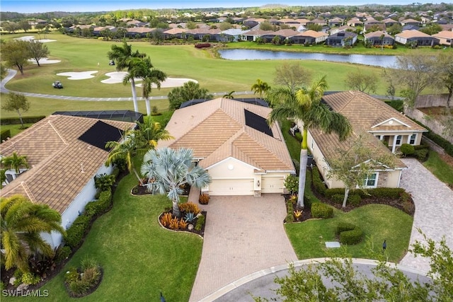 aerial view with a water view and a residential view