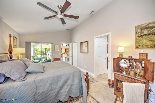12488 Kelly Pine Ct, Fort Myers, FL 33908 - bedroom featuring visible vents, baseboards, a ceiling fan, and vaulted ceiling