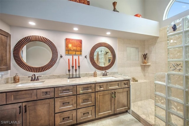 12488 Kelly Pine Ct, Fort Myers, FL 33908 - full bathroom featuring double vanity, walk in shower, recessed lighting, and a sink
