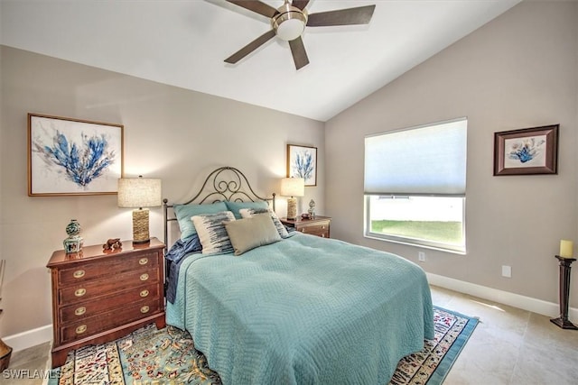 12488 Kelly Pine Ct, Fort Myers, FL 33908 - bedroom featuring vaulted ceiling, a ceiling fan, and baseboards