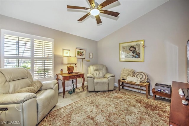 12488 Kelly Pine Ct, Fort Myers, FL 33908 - sitting room with baseboards, lofted ceiling, and a ceiling fan