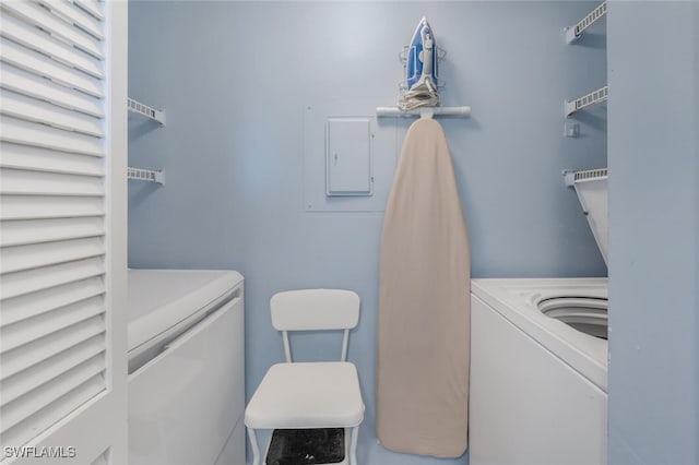 laundry area featuring independent washer and dryer, laundry area, and electric panel