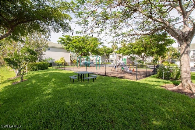 view of yard with fence and playground community