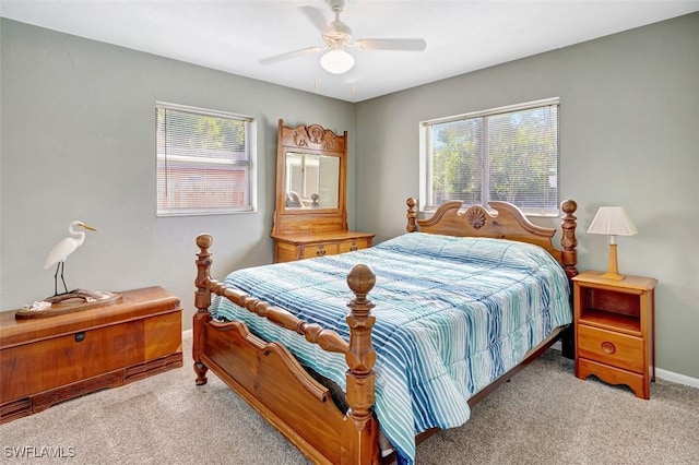 bedroom featuring carpet flooring, ceiling fan, and baseboards